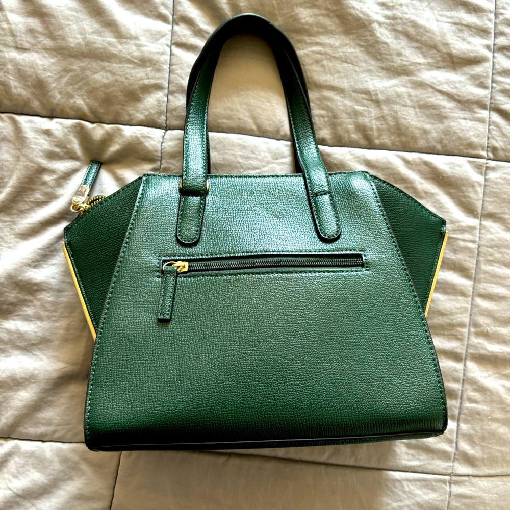 Carpisa satchel crossbody bag green gold accents detachable strap
